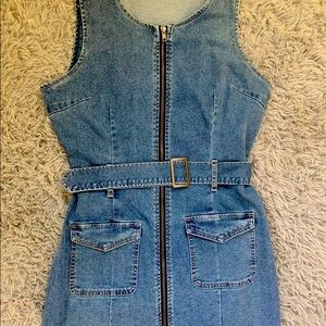 Denim belted zip up dress